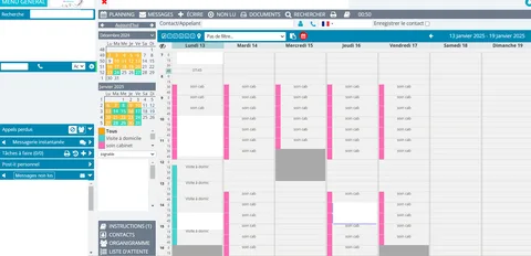 Capture d’un agenda professionnel : planning détaillé par praticien.