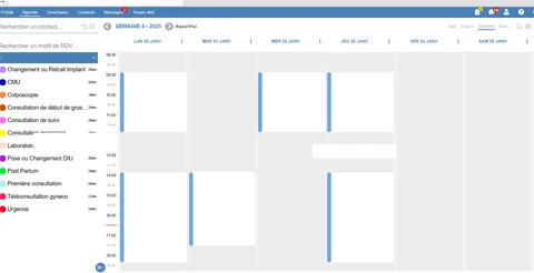 Capture d’un agenda professionnel : grille de disponibilités.